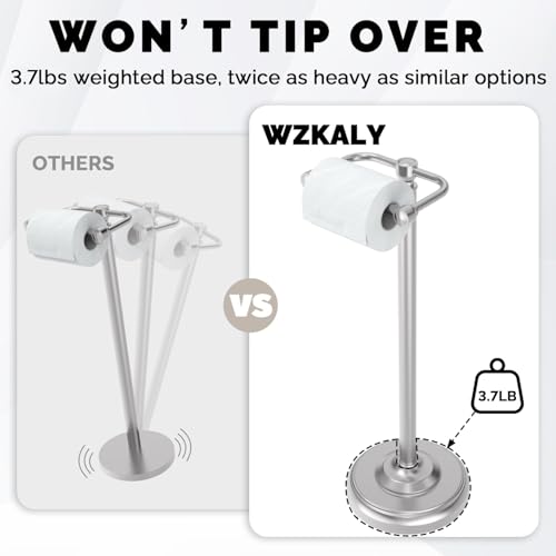 22-Inch Brushed Nickel Stainless Steel Toilet Paper Holder Stand - No Tipping, Weighted Base