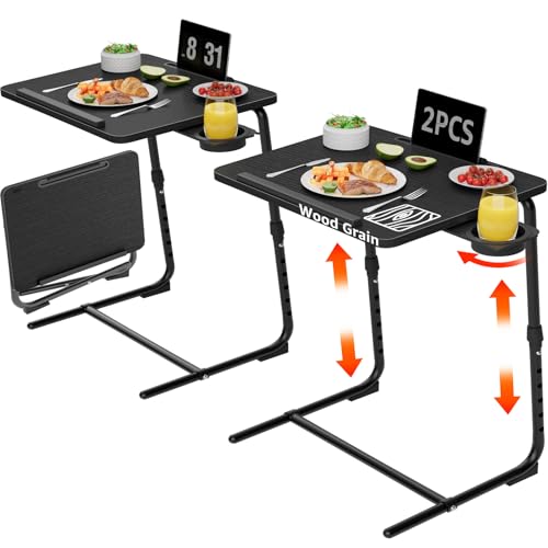 NUTIKAS Black 2-Piece Folding Adjustable TV Trays with Cup Holders