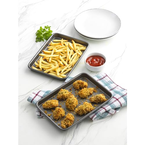 GoodCook Everyday Set of 2 Nonstick Steel 9" x 6.2" Toaster Oven Mini Baking Sheets, Gray