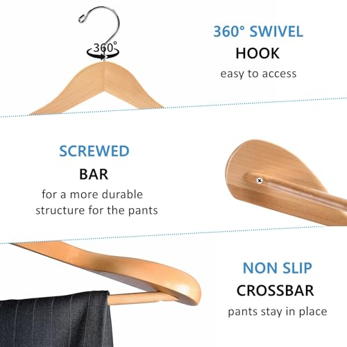 Natural Wide Shoulder Wooden Suit Hangers - Set of 6 | Amber Home