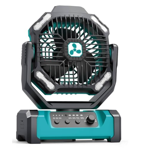 Portable Camping Fan with 20000mAh Battery, Oscillation & LED Light - Green Large