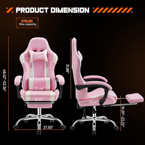 Sweetcrispy Pink White Gaming Chair with Lumbar Support & Ergonomic Design