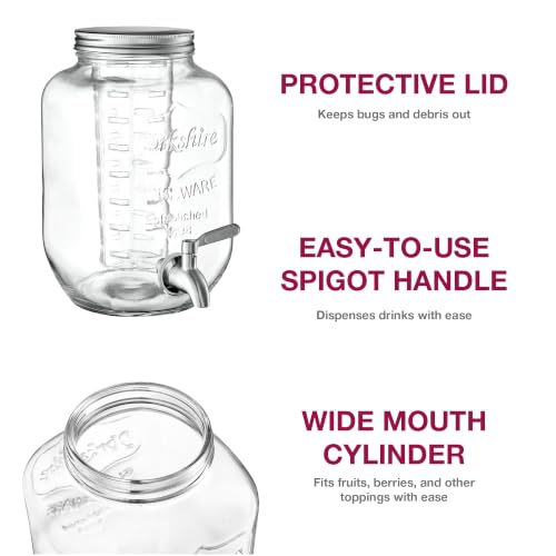 Clear Glass Drink Dispenser with Stand - 1 Gallon, Steel Spigot, 2-Pack