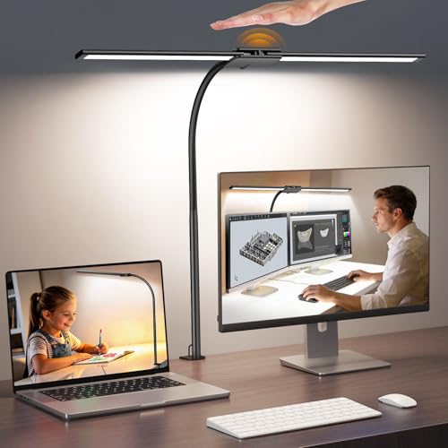 Syrinx LED Desk Lamp Black - 18W Dual Head Architect Light with Touchless Control