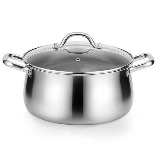 8QT Tri-Ply Stainless Steel Induction Stock Pot with Lid - Heavy Duty Cooking