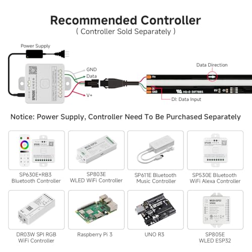 RGB LED Strip Light 16.4ft DC12V Addressable WS2811 Smart IC Colorful Lighting