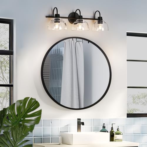 3-Light Bathroom Vanity Light Fixture with Clear Glass Shades - Modern Farmhouse Wall Lamp