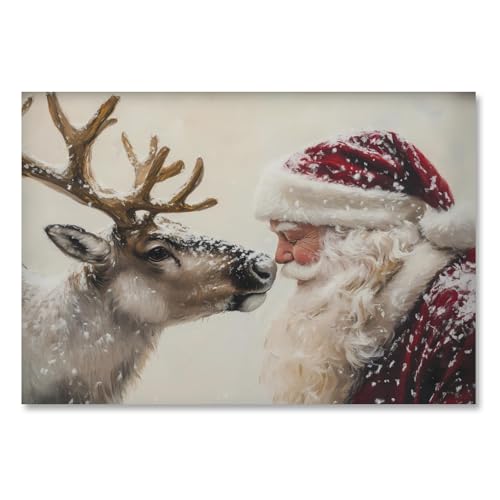 Yermidi Vintage Santa Claus Reindeer Canvas Wall Art 8x12 Unframed