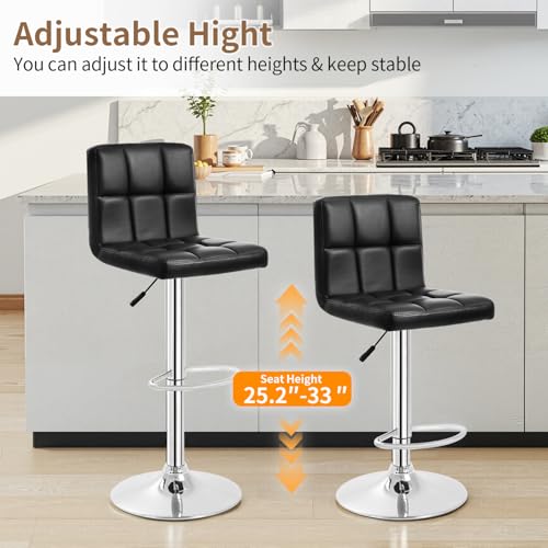 Black Set of 2 Adjustable Bar Stools with Backrest - PU Leather, Swivel & Footrest