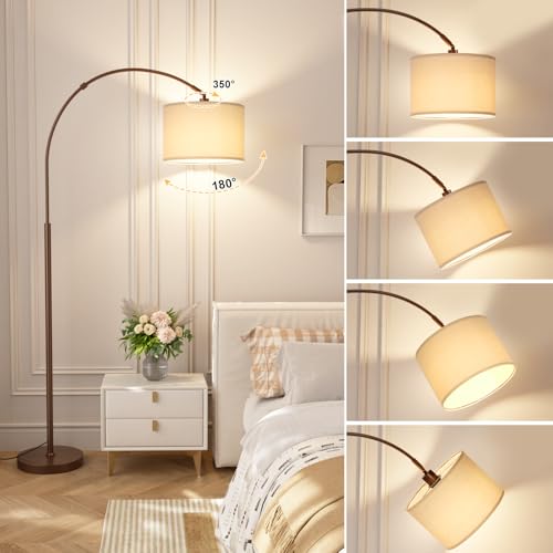 Ambimall Dimmable Arc Floor Lamp with Remote Control - Brown, Deep Beige & Brown Variation