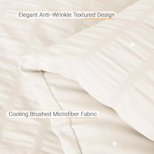 MUXHOMO Ivory Queen Comforter Set 7 Pieces Seersucker Bedding All Season