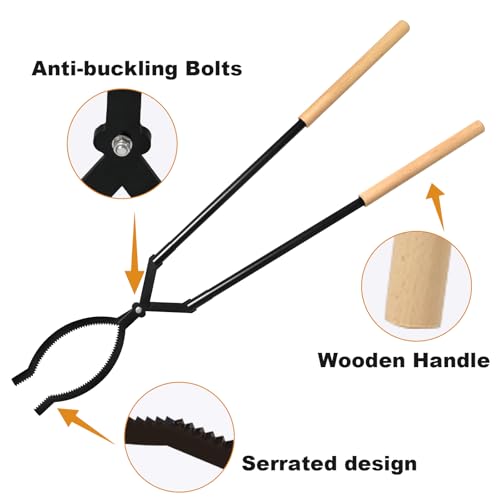 42-Inch Heavy-Duty Firewood Tongs - Black Portable Fire Pit Grabber