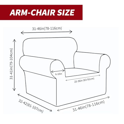 YEMYHOM 31-46" Jacquard Couch Cover - Wine Red, Elastic Slipcover for Sofa/Armchair, Anti-Slip Protector