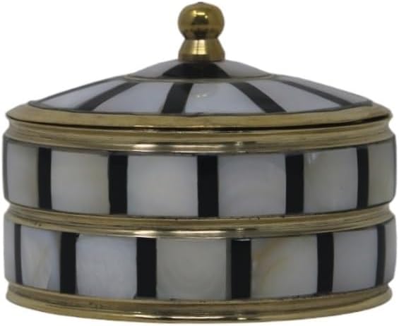 Decorative Jewelry Trinket Box Unique Gift For Home Décor Antique Metal Case with Mother of Pearl Sindoor Box/Coin Box (All Set Black)