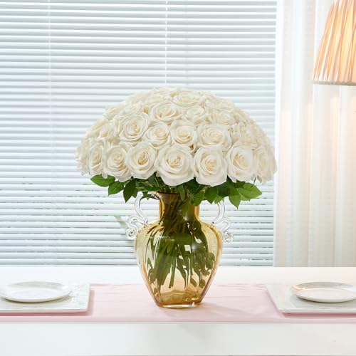 Ivory Artificial Roses Bulk Pack - 120 Long Stem Fake Flowers for Wedding & Decor