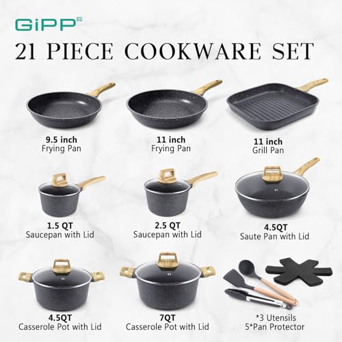 Dark Gray 21-Piece Nonstick Cookware Set with Silicone Utensils - Ceramic Kitchen Pots & Pans
