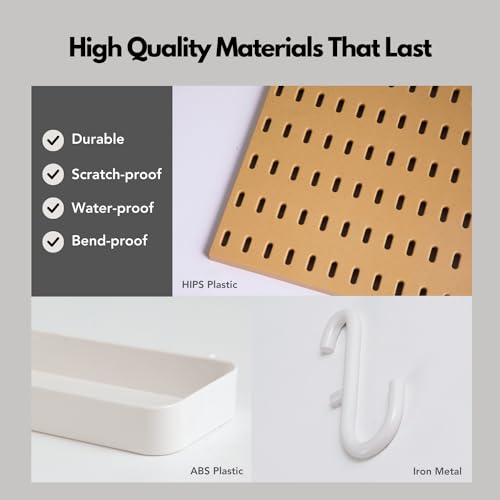 Keepo Modular Peg Board Wall Organizer - 22x22 Inch Tan Plastic Panel System for Home Office Craft & Gaming Storage