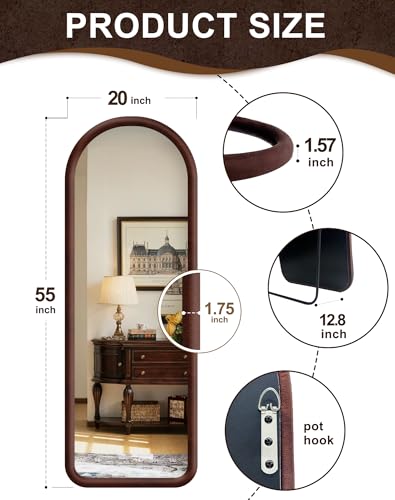 Full Length Arched Floor Mirror 55x20 Brown Velvet Frame Standing or Hanging