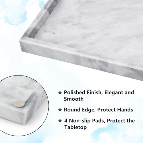 Natural Marble Tray for Bathroom, Vanity, Kitchen Counter - White 12x8