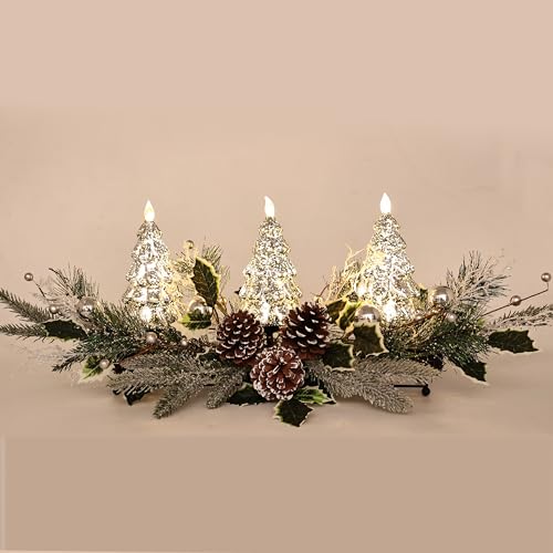 MOONET Silver Christmas Tree & Pine Cone Centerpiece with LED Lights (Tree)