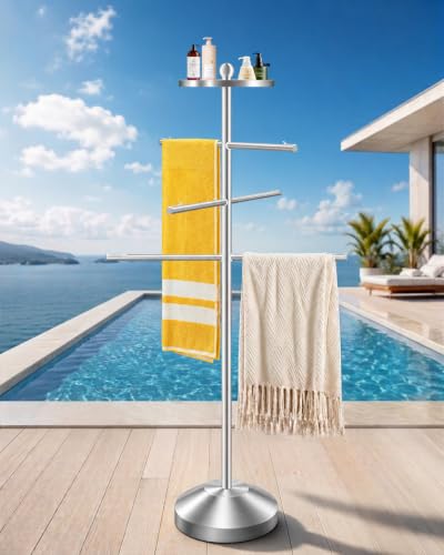 54-Inch Outdoor Pool Towel Rack Rustproof Stainless Steel with Adjustable Arms