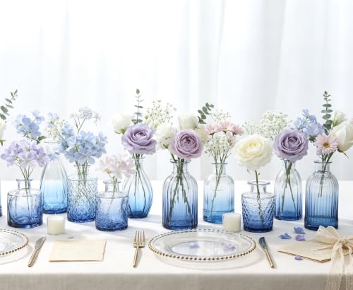 Fixwal Blue Bud Vases Set of 36 – Small Glass Flower Vases for Flowers & Decor