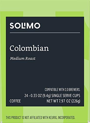 Solimo Medium Roast Coffee Pods - Colombian Flavor, Compatible with Keurig 2.0 | 24 Count