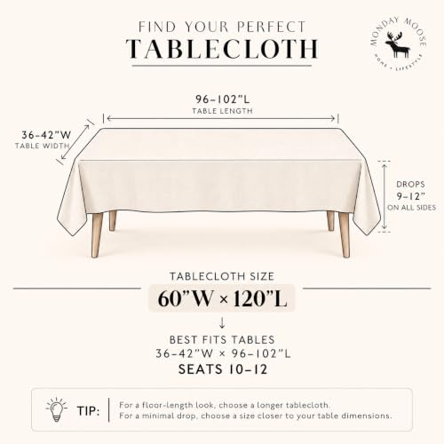 Monday Moose Beige Gingham 60x120 in Stonewashed Cotton Tablecloth – Rectangular Picnic/Dining