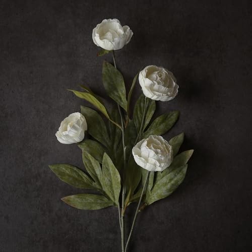 Artificial Peony Flower Stems 27 Inch Cream - 6 Pack for Vase Decor