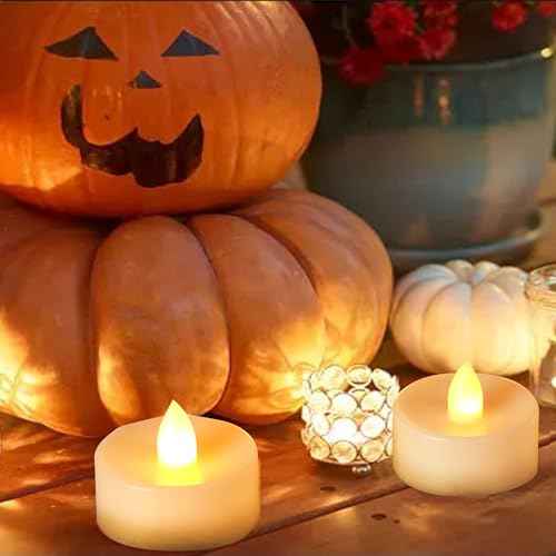 CANDLE CHOICE Battery Operated Flameless Tea Lights Realistic Flickering Electric LED Tealight Candles Set Wedding Party Halloween Christmas Decorations Table Centerpieces Batteries Included 12 Pack