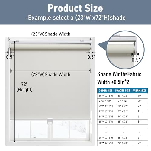 AOSKY Blackout Cordless Roller Shade for Indoor Windows 70x72 Ivory