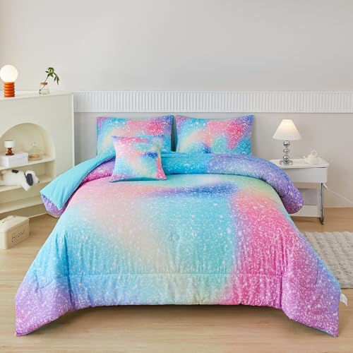 PERFEMET Pink Green Girls Twin Comforter Set with Sheets - Blue & Pink Variation