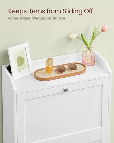 VASAGLE Cloud White Shoe Storage Cabinet with 3 Flip Drawers, Slim 9.5"D x 23.6"W x 47.7"H, Holds 12-20 Pairs