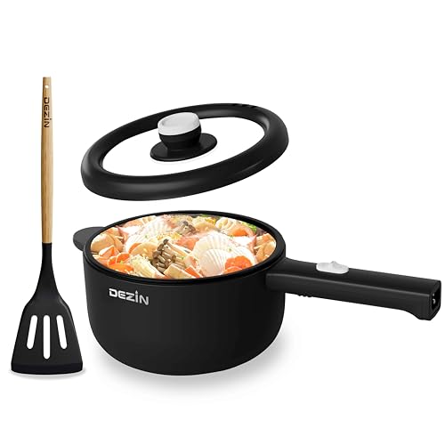 Dezin 2L Black Electric Hot Pot, Non-Stick Cooking & Sauté Pan, 700W Adjustable Power