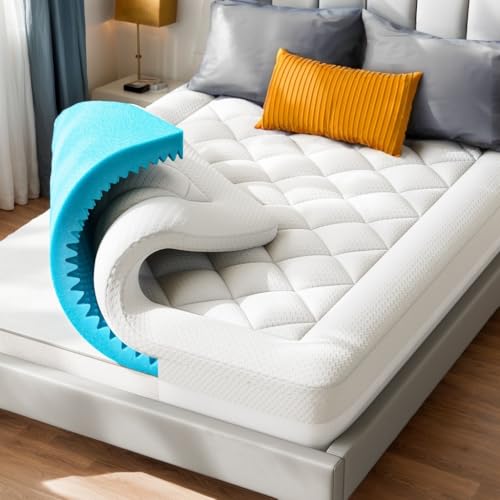 PERLECARE Full Size Mattress Topper 4 Inch Dual Layer Cooling Gel Memory Foam with Pillow Cover