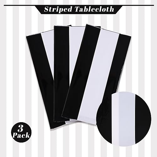 Kesfey Black White Striped Tablecloth 54x108 in, 3 Pack for Parties