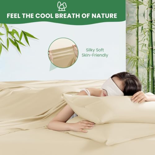 Beige Bamboo Rayon Sheet Set 4Pcs King Extra Deep Pocket Luxury Bedding