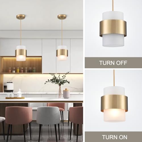 Mini Gold Pendant Light Fixture with Frosted Glass Cylinder - White Cord