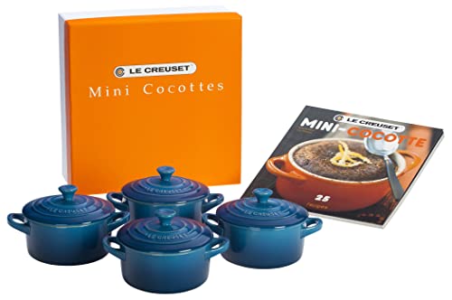 Le Creuset Marseille Mini Cocottes Set of 4, 8 oz Stoneware with Cookbook