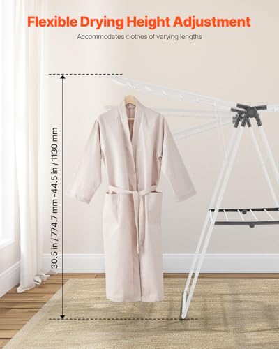 Foldable Laundry Drying Rack 2-Tier with Sock Clips, 21 Rods, Adjustable Height, Space-Saving, White - 54.5"D x 23.6"W x 39.4"H