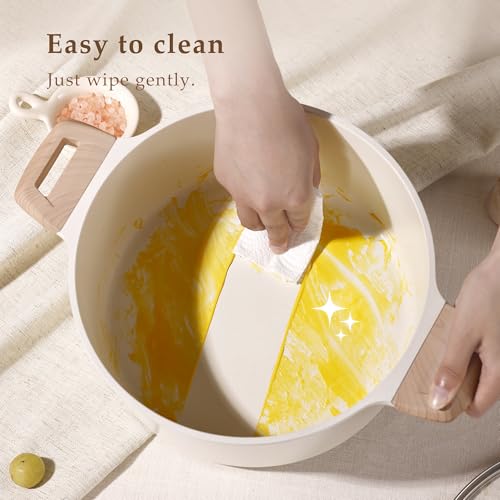 Cream White 8-Quart Nonstick Stock Pot with Lid - Granite Coating