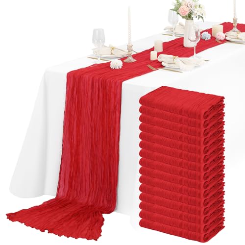 Lykoow 15 Packs Red Cheesecloth Table Runner 21.5x120in - Rustic Gauze Wedding Decor
