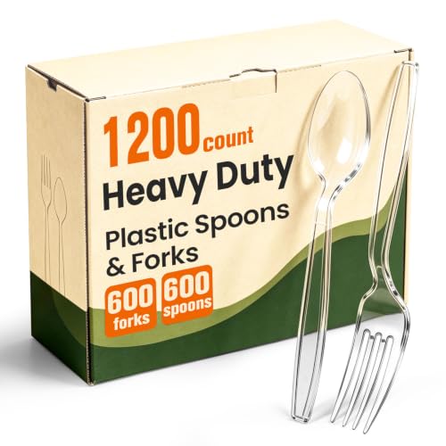 Heavy Duty Plastic Silverware 1200-Piece Set with 600 Spoons & 600 Forks, BPA-Free Combo