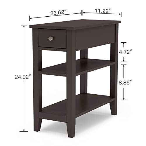 ChooChoo Espresso Side Table with Drawer & Shelves - Living Room Accent Furniture