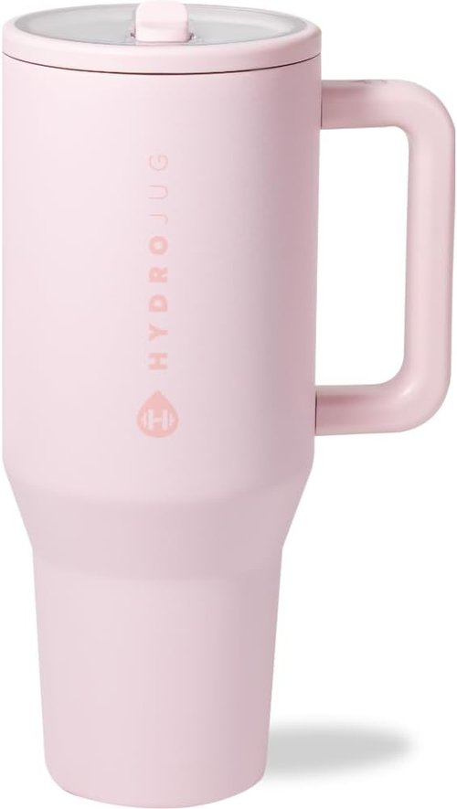 HydroJug Traveler - 40 Oz Insulated Water Bottle with Handle & Flip Straw - Leak Resistant, Pink Sand