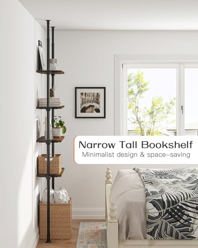 ALLZONE Rustic Brown 4-Tier Floor-to-Ceiling Narrow Bookshelf - Small Space Storage