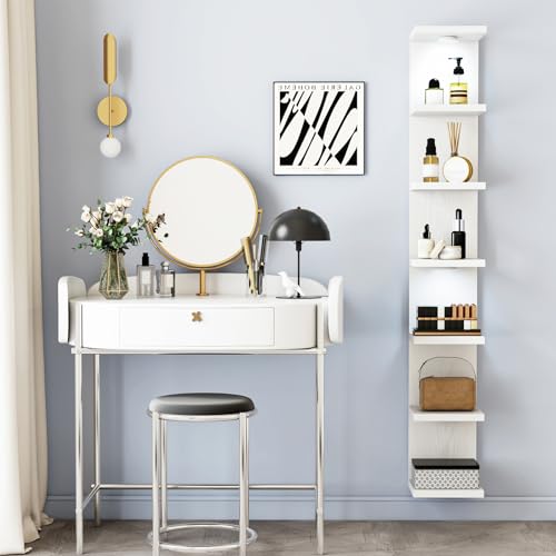 Fixwal 7-Tier Wall Shelf with LED Lights, White, Space-Saving Home Decor
