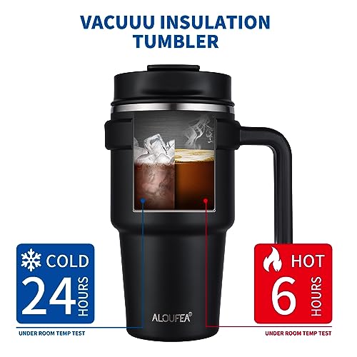 Black 20 oz Insulated Travel Coffee Mug Tumbler with Handle & Straw - 2 Pack