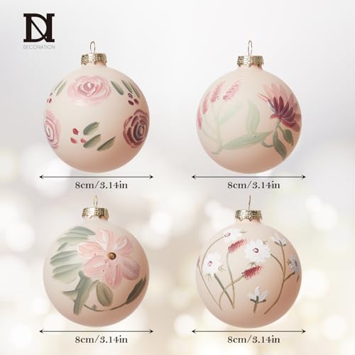 DN Deconation Pink & Green 4-Pack Christmas Glass Ball Ornaments 3.14"