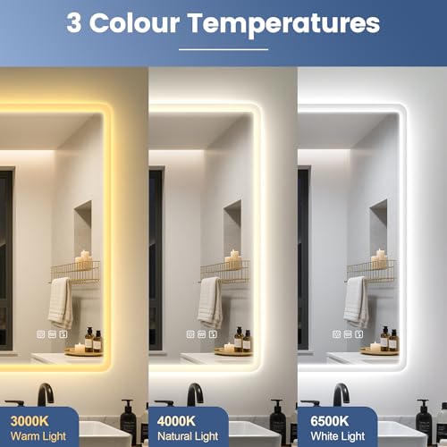 STARLEAD 24x32-Inch Bluetooth LED Bathroom Mirror with Anti-Fog, Adjustable Lighting - Silver Rectangular